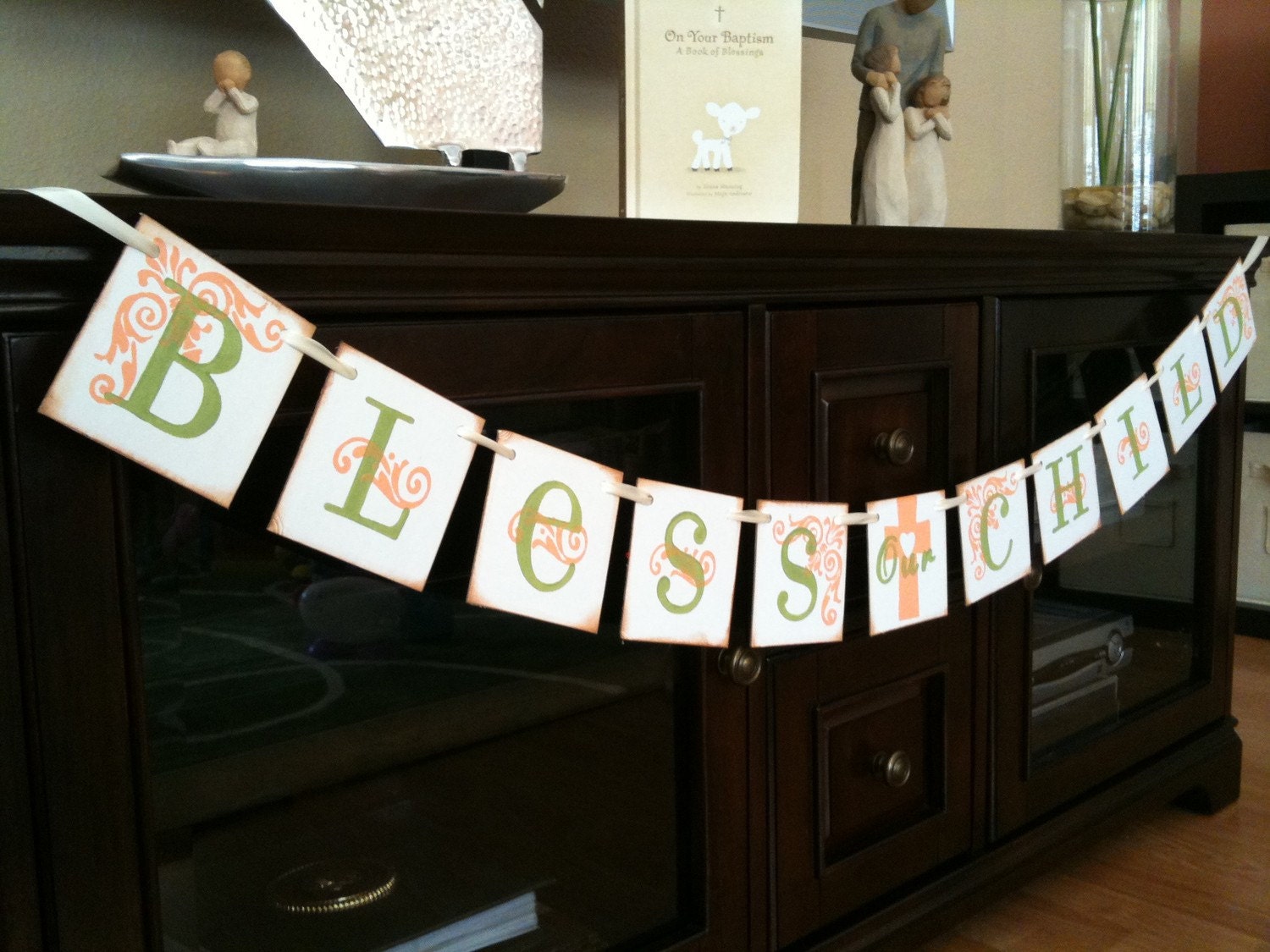 BLESS our CHILD Garland Banner/ Baby Shower / Baptism / Christening / First Communion / Custom Colors Welcome