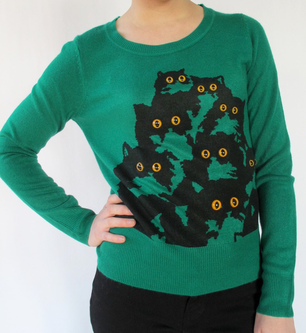 Kelley Green Kitty Sweater EXTRA SMALL