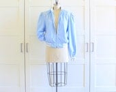 SALE - Vintage Jacket 80s Windbreaker, Light Blue Puff Sleeve Jacket, size Medium Large