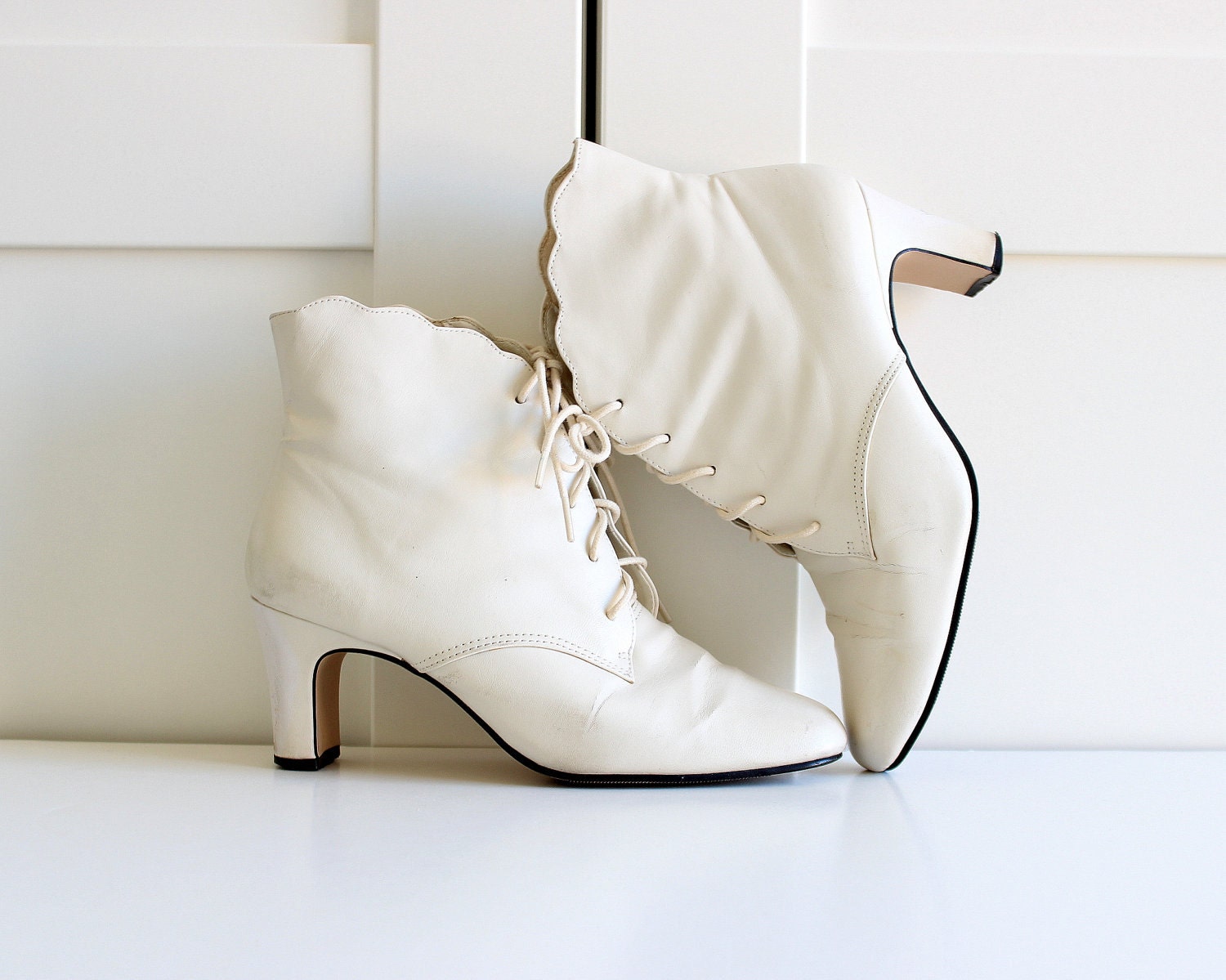 white lace up granny boots