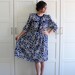 SALE - Vintage Dress, Union Made Navy Blue and White Floral Print Shirtwaist Shirtdress, Mandarin Collar Floral Dress, size Medium Large