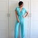 Vintage Jumpsuit, Aqua Spring Fashion Terry Cloth Jump Suit Romper Onesie, 70s 80s Casual Lounge Wear, size Large