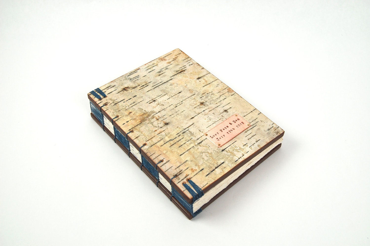 custom birch bark wedding wood guestbook personalized book -- rustic -blue guest book - made to order