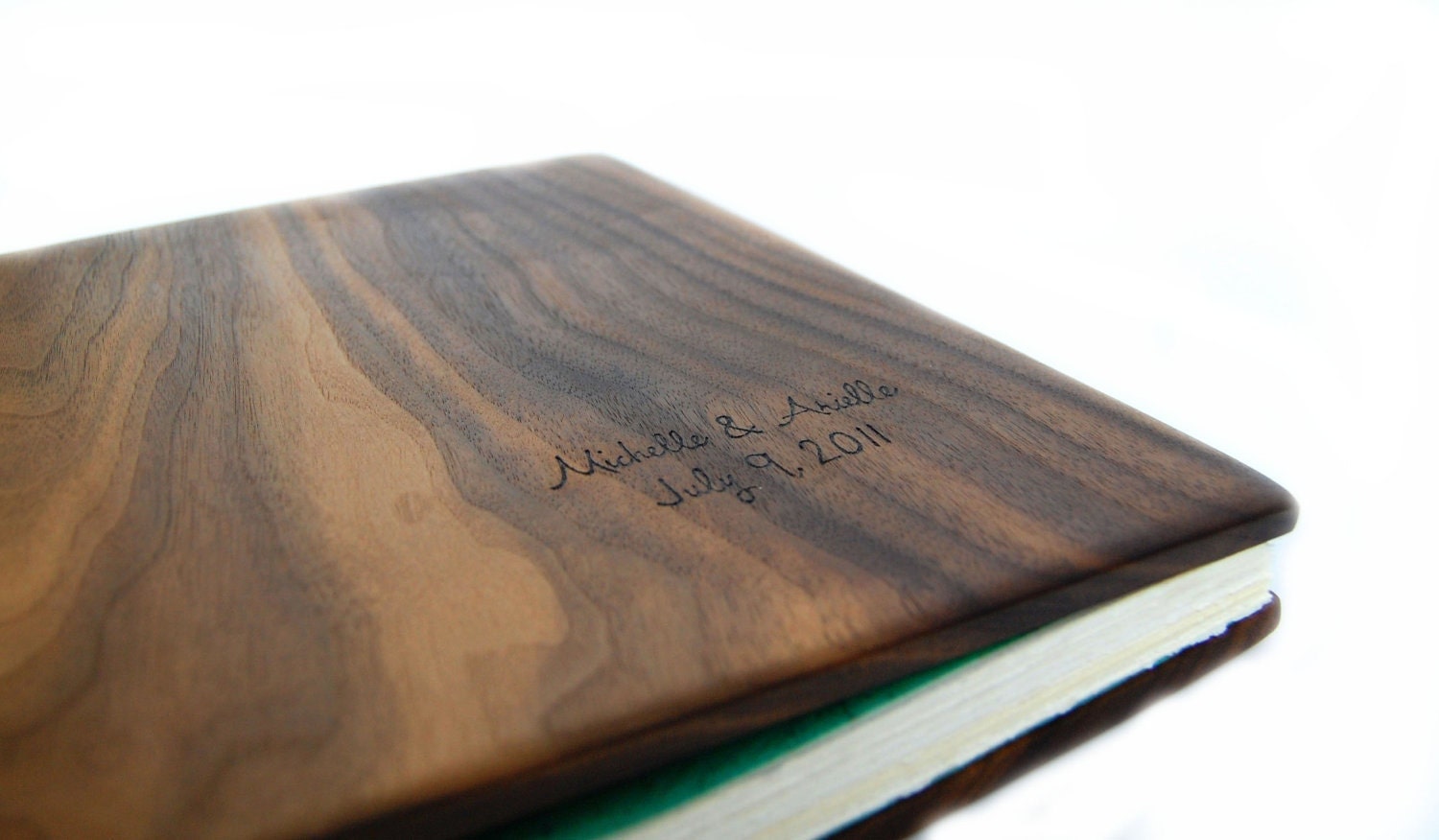 custom photo album scrapbook unique wood book  Black Walnut teal - anniversary gift -  large personalized - made to order - ThreeTreesBindery
