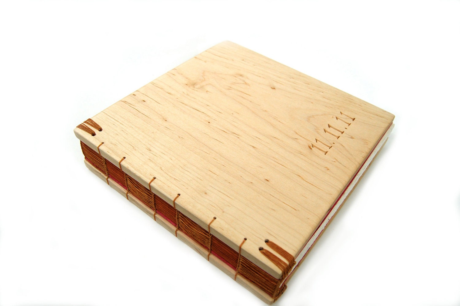 custom wedding guest book with carved wood covers - personalized rustic natural earth tone - ThreeTreesBindery