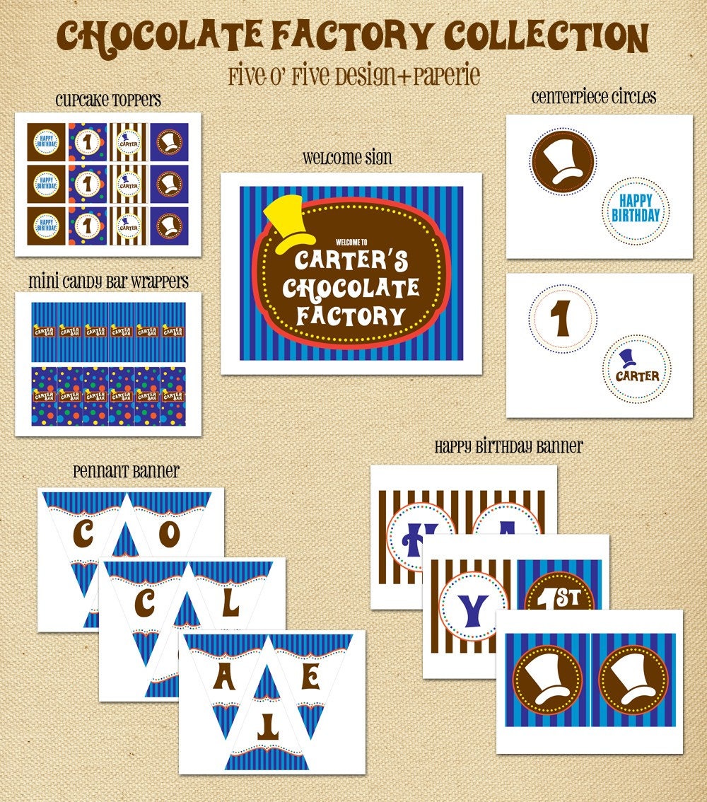 Chocolate Factory Birthday Party Theme Printable Party Package by 505 Design Paperie
