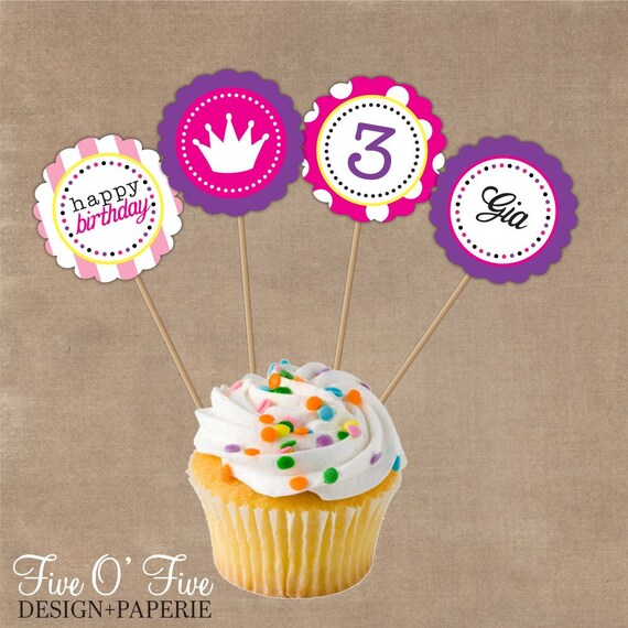 Pink and Purple Princess Themed Birthday Decorations - Cupcake Topper - Printable File Il_570xn