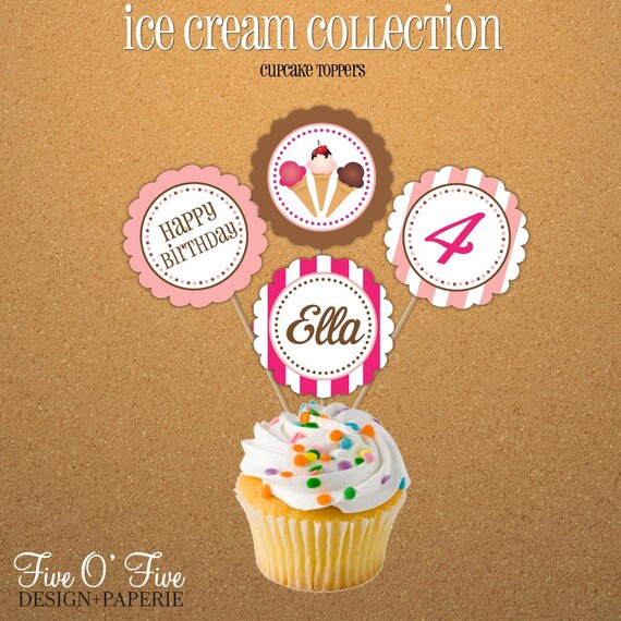 Neapolitan Ice Cream Themed Birthday Party Decorations - Ice Cream Cupcake Topper / Cupcake Pick Il_570xn