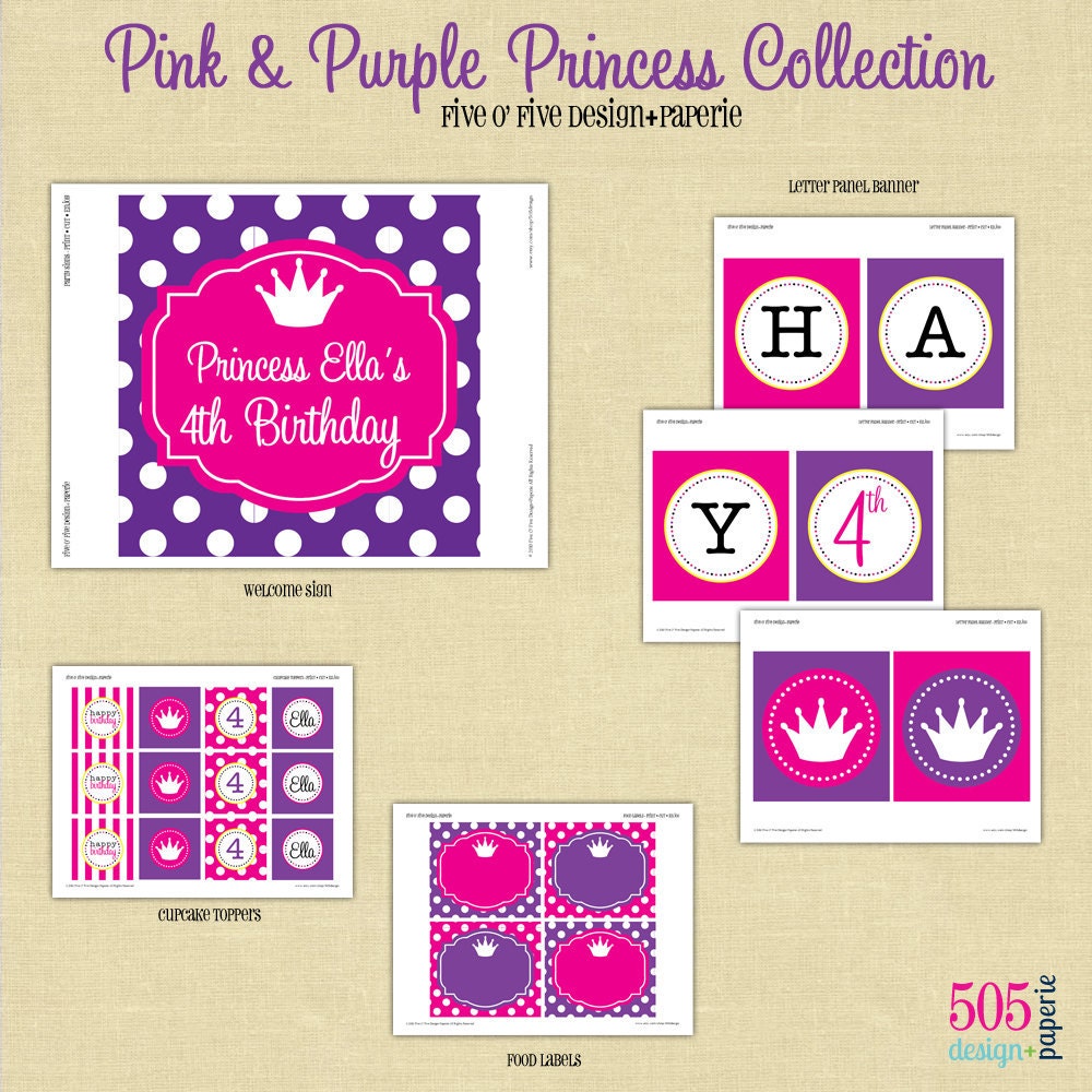 Pink & Purple Princess Party Decorations - Full Printable Collection Il_570xn