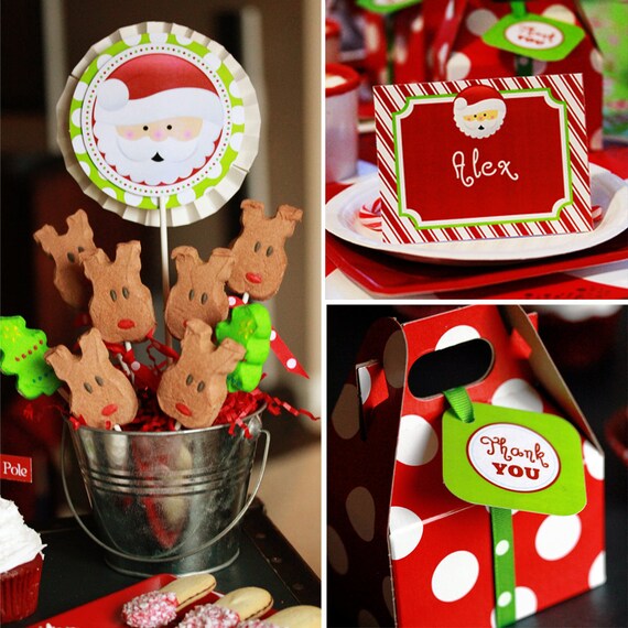 INSTANT DOWNLOAD - Printable Christmas Collection - Banner, Toppers, Drink Labels, Centerpiece Circles, Food Labels & More Il_570xn