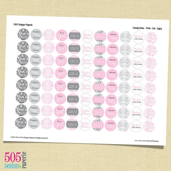 Damask print Candy Circles - Hershey Kiss Circles Pink Gray Damask Print - by 505 Design Il_570xn