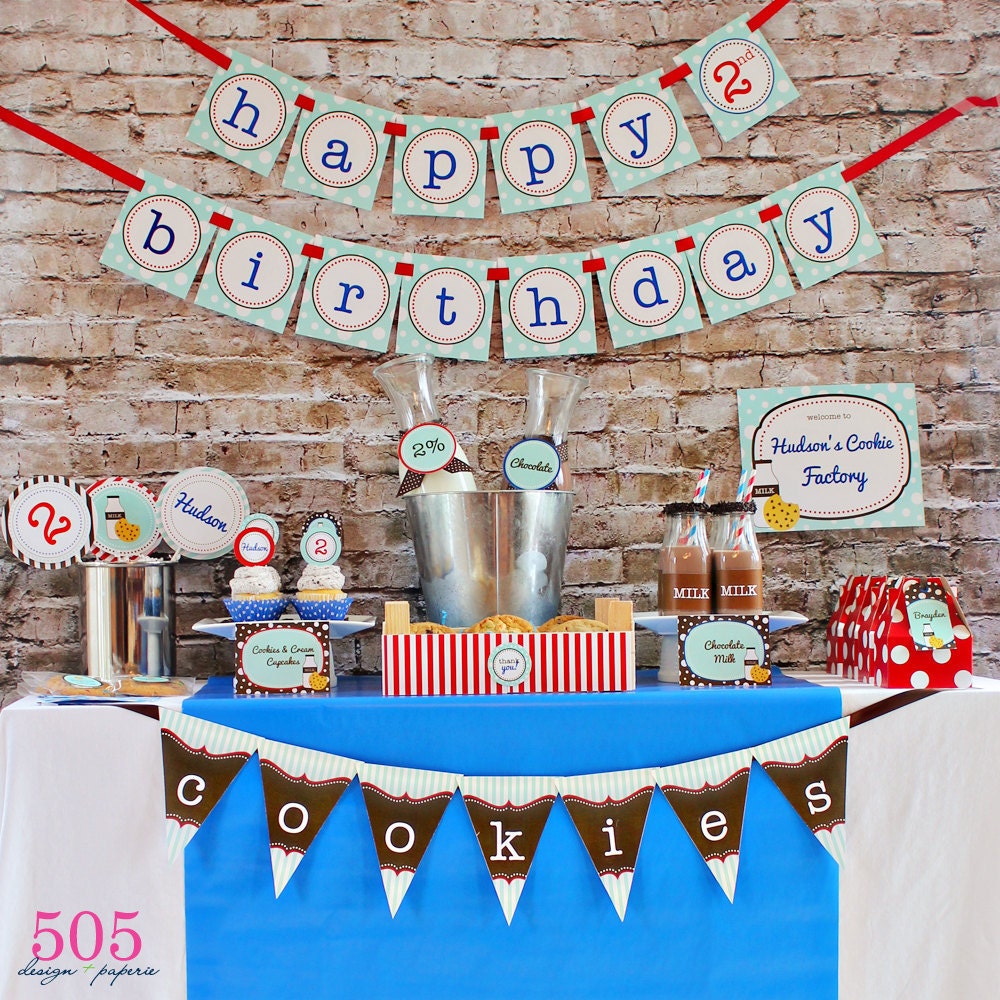Boys Cookies & Milk Party Decorations Printable Party Package by 505 Design Paperie Il_570xn