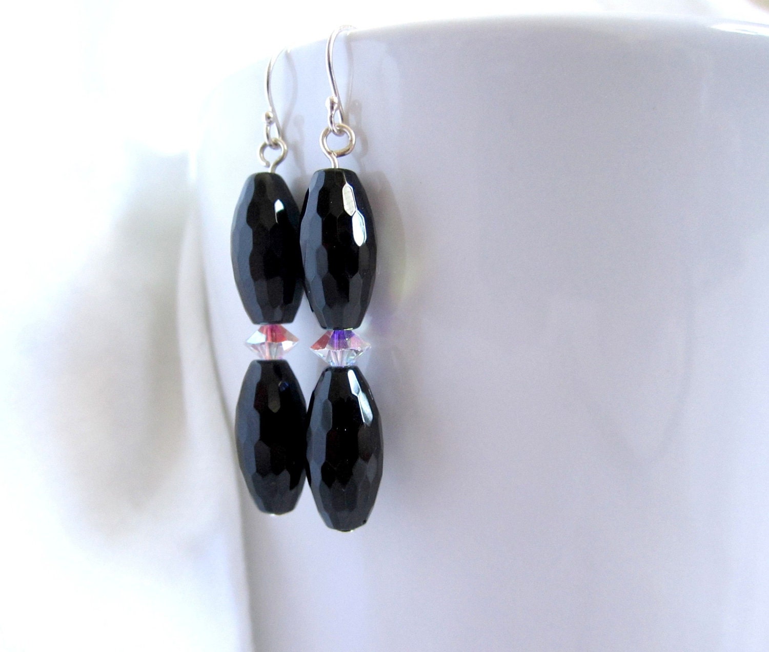 Sterling Onyx Swarovski Earrings