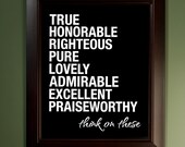 Think On These (Philippians 4:8) // Black and White // 16x20