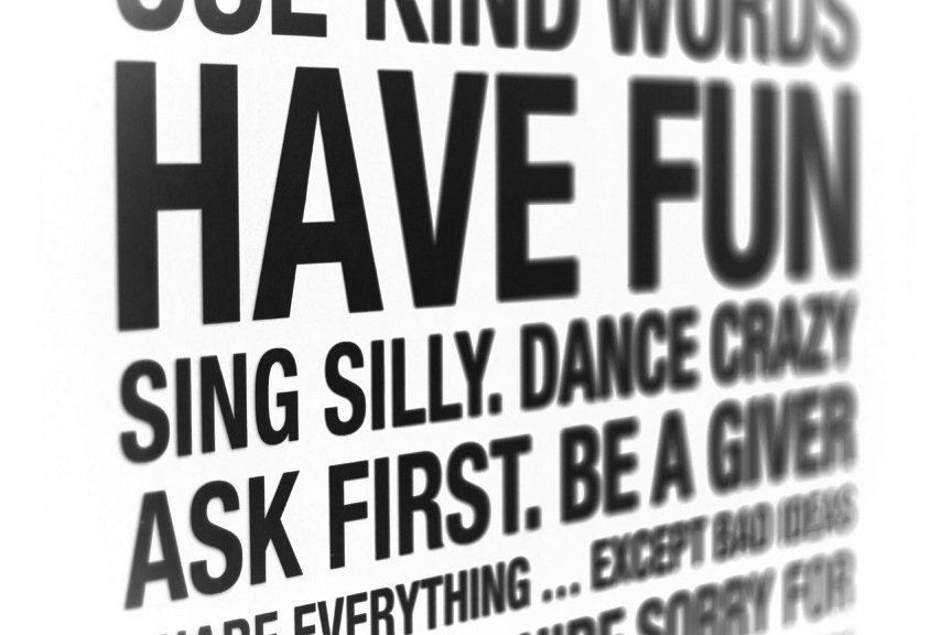 Family Rules Subway Art Print // White and Black // 20x30