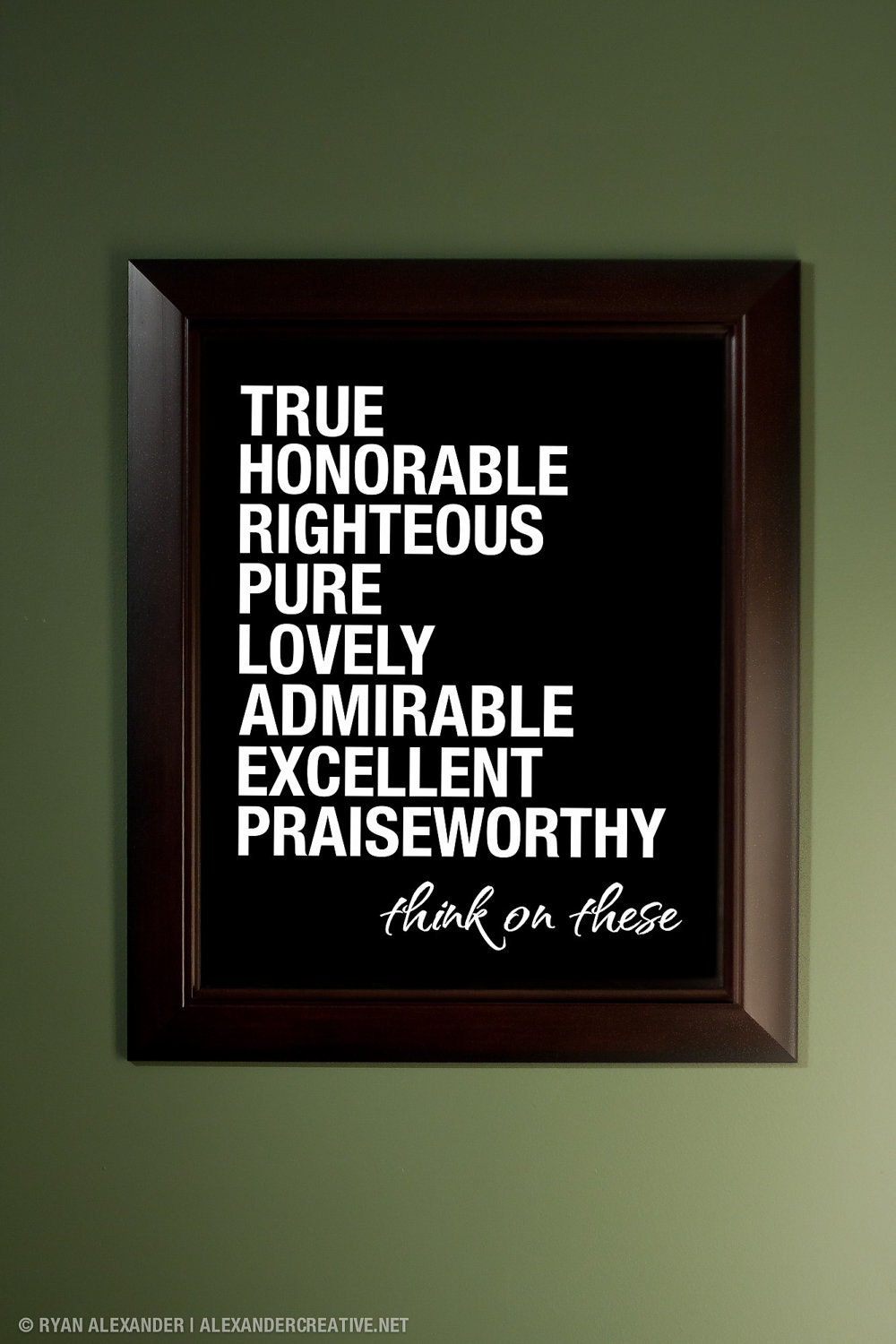 Think On These (Philippians 4:8) // Black and White // 16x20
