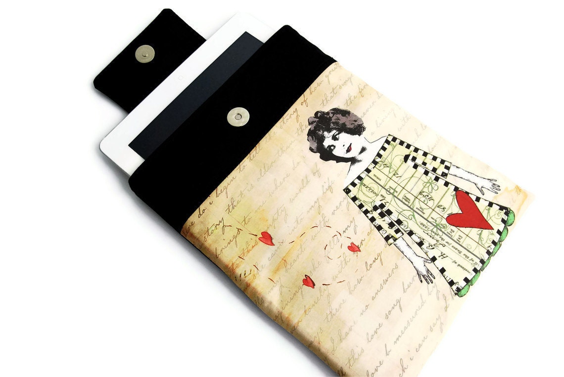 Padded case for iPad in Love Girl, iPad sleeve cover, Unique Design fabric printing, gift for her