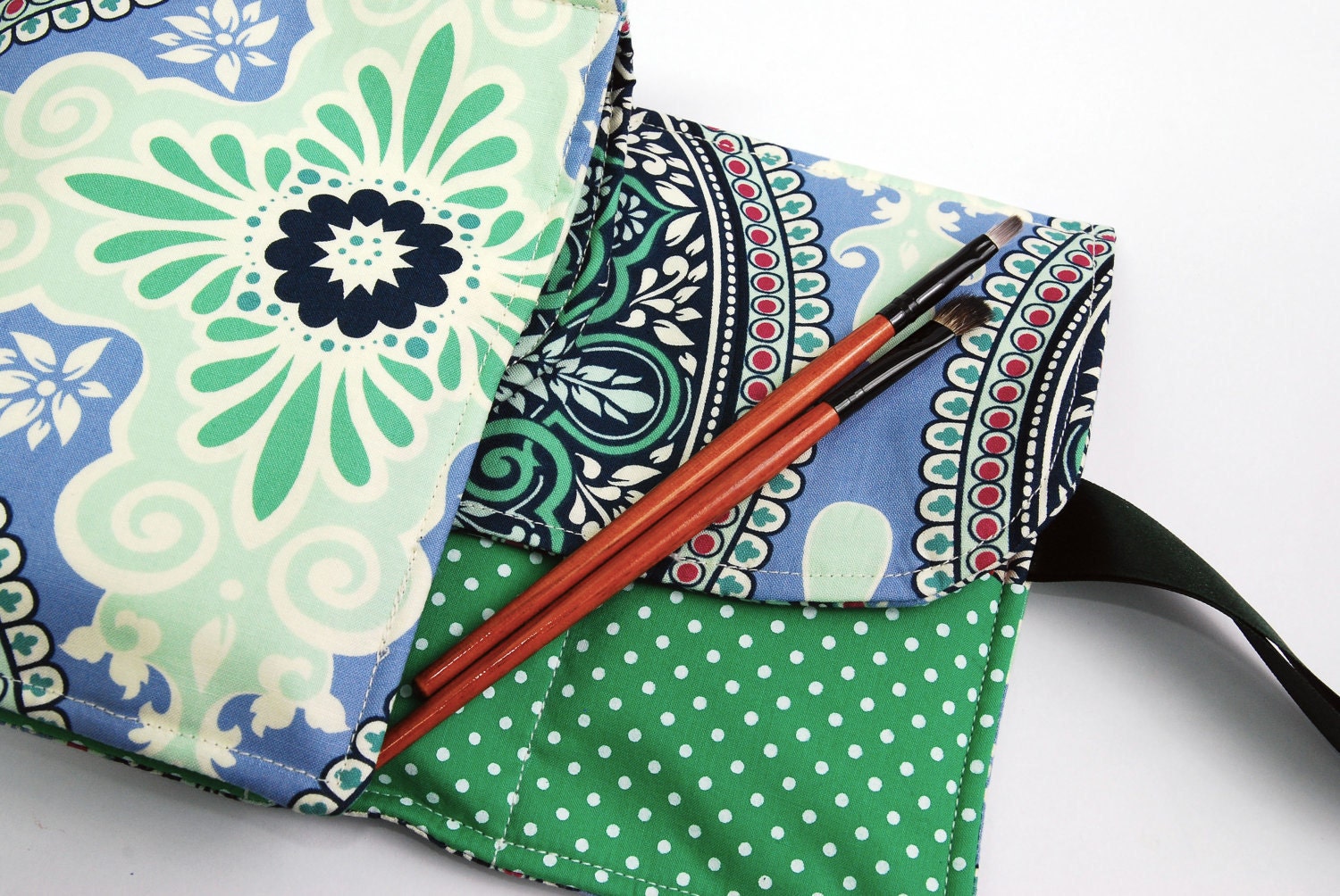 Make up case / Makeup roll in Blue and Green, Makeup bag organizer, five pockets