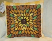Fall leaf brown and yellow vintage hankie pillow with insert- housewares, home decor, repurpose, primitive, fall, fall leaf, Thanksgiving
