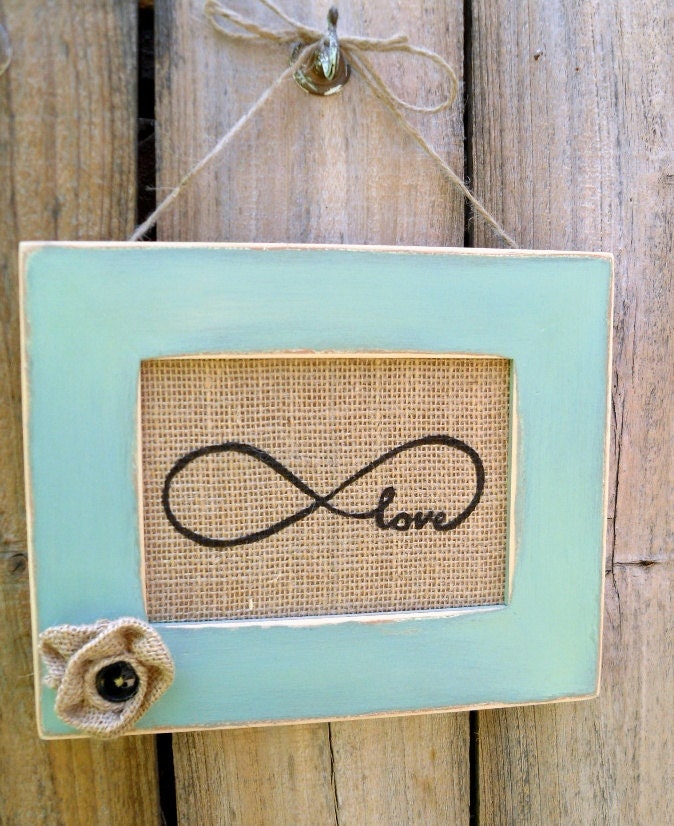 Distressed Frame Mint Green with 5x7 Burlap Print Infinite love symbol
