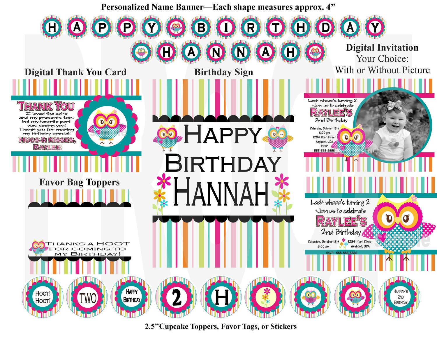 ON SALE Owl Birthday Party Package - DIY Digital Printable File (Includes Invitation & Thank You) - You're A Hoot