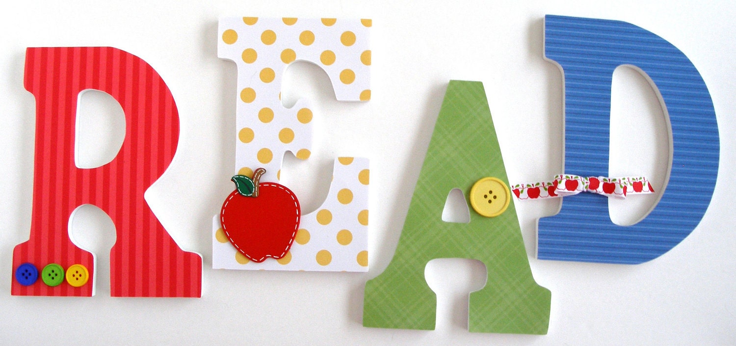 Set of 4 - Custom Wooden Letters - 9" wood letters - Personalized Nursery Bedroom Home Décor, Wall Decorations - Choose Your Theme