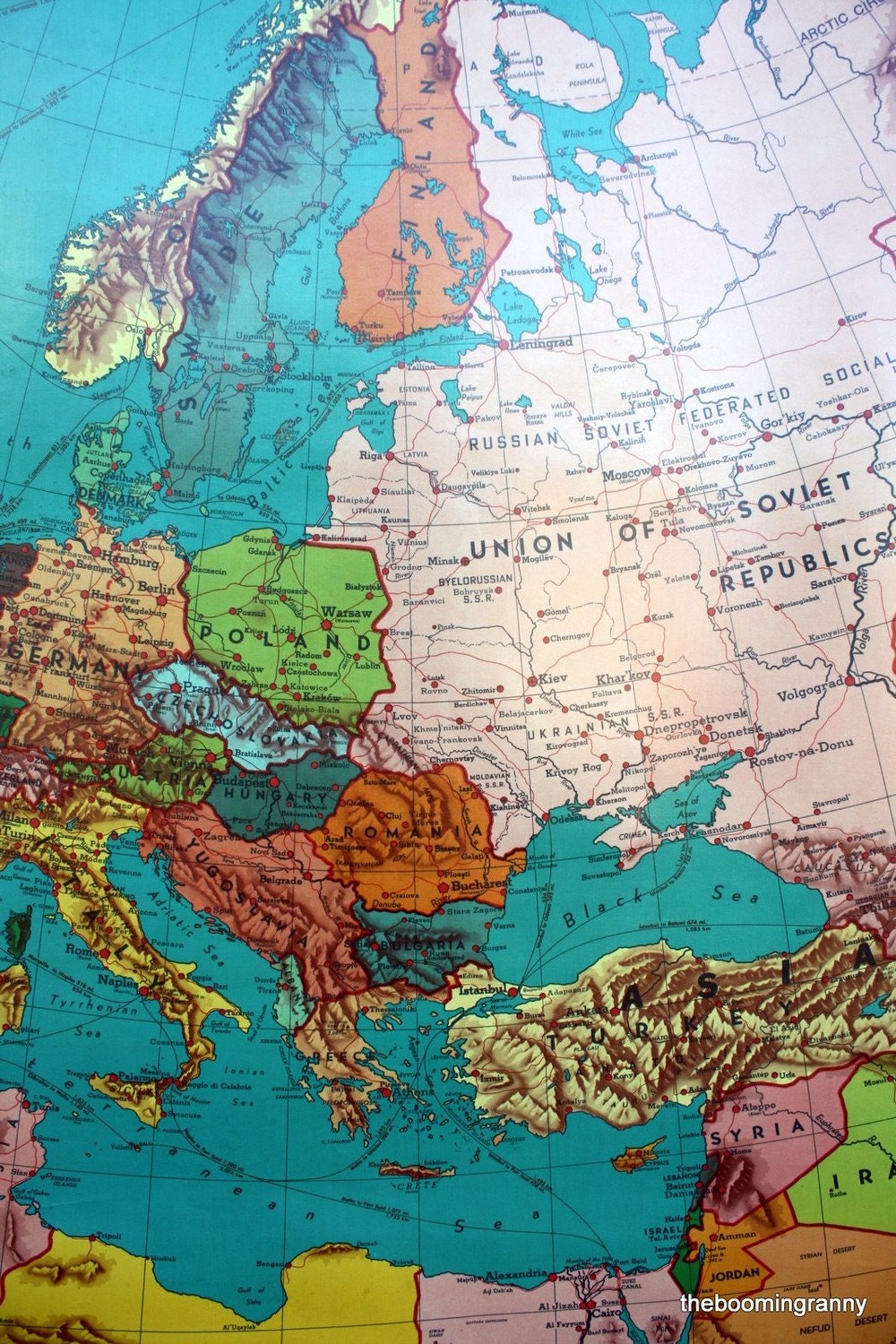 Vintage Europe Political Visual Relief School Wall Map Weber Costello Bonne's Projection Benefic Press