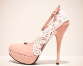 Pink Pumps with White Venise Lace ... Size 9