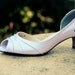 CUSTOM color and size ... Satin Peep Toe Pleated Peacock Kitten Heel