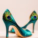 Teal Satin Pleated Peep Toe Peacock Pumps ... ANY SIZE