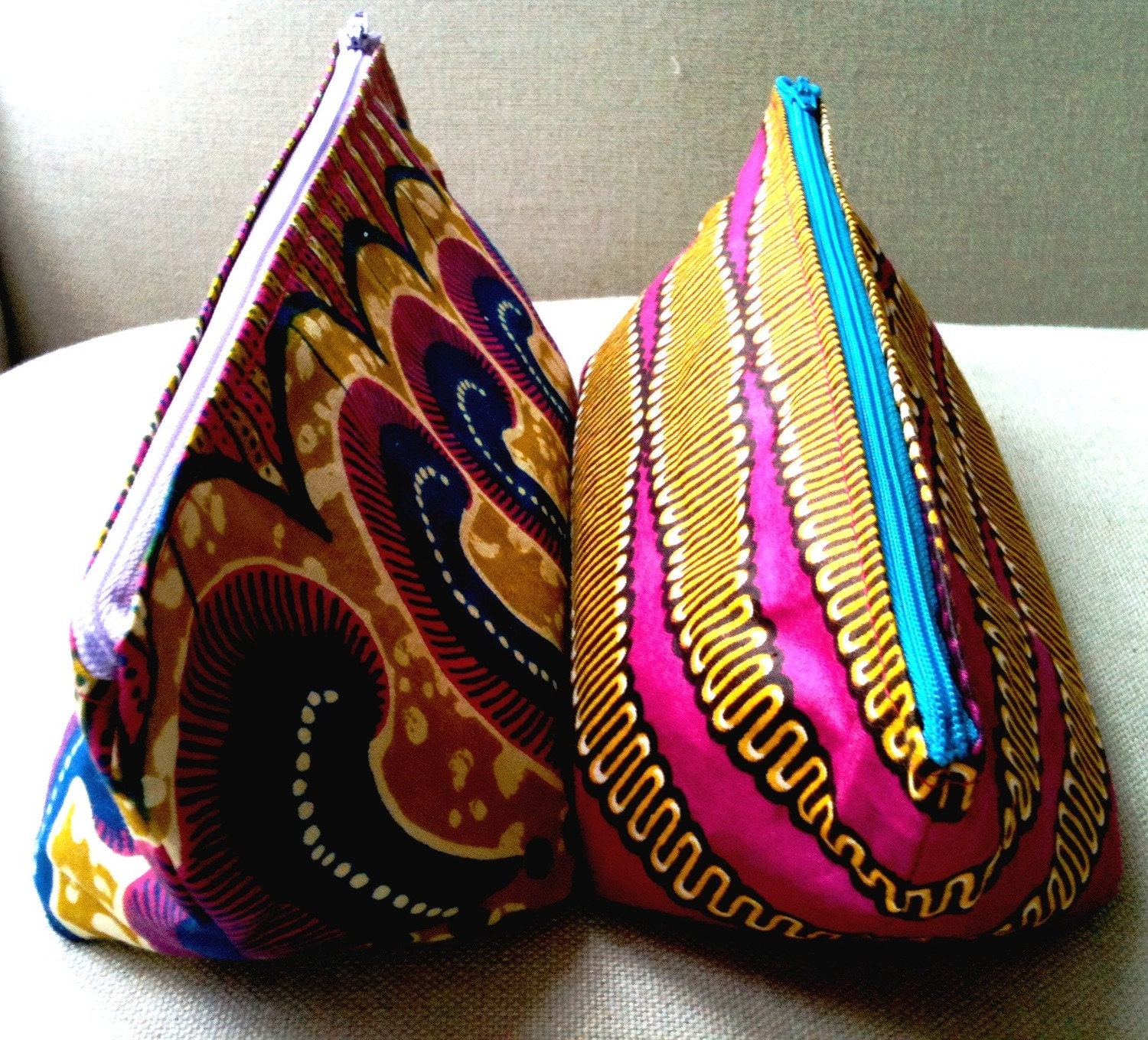 Hot Pink Zebra cosmetic make up bag - Genuine Wax Batik 100 per cent cotton