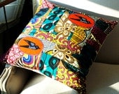 Africa Rich Patchwork pillow cover OOAK wax print cotton and linen - 18 x 18 inches