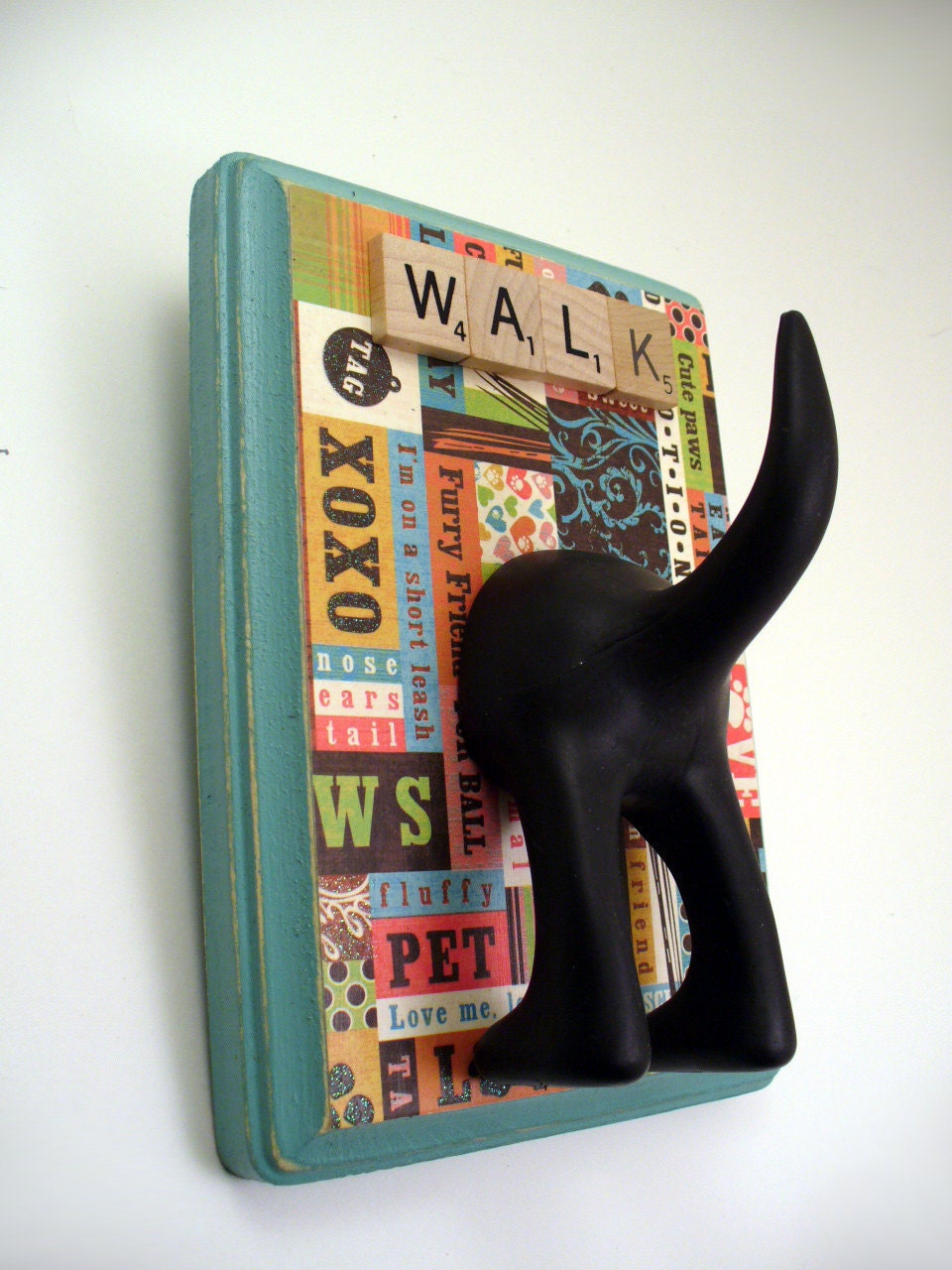 DogTail Leash Holder- X0X0 PatchWork Paws - with Optional Letter Tiles