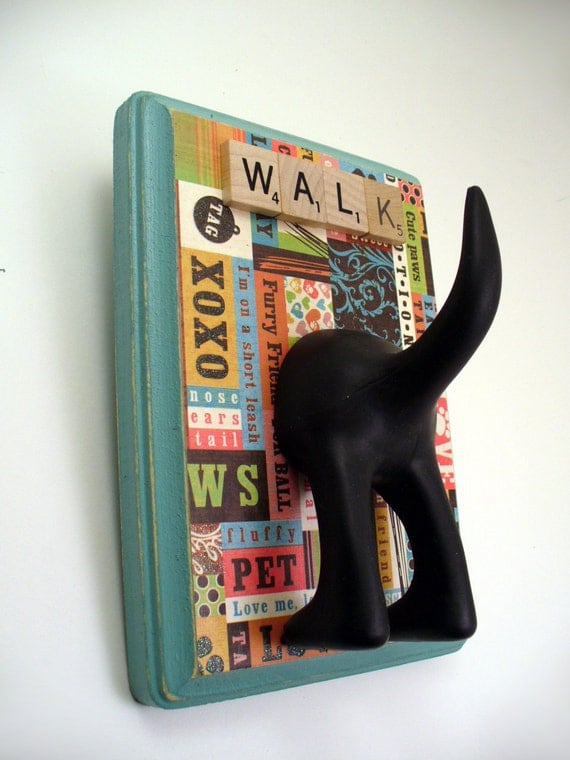 DogTail Leash Holder- X0X0 PatchWork Paws - with Optional Letter Tiles