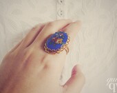 Vintage Bouquet - Royal Blue Floral Adjustable Ring