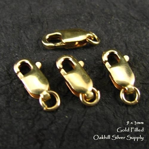 3 pcs 14kt Gold Filled Lobster Claws with Rings -  9mm x 3mm  Medium to Small SP3