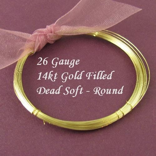 26 Gauge 14kt Gold Filled Wire Dead Soft  Round  10 Ft  - DS26GF10