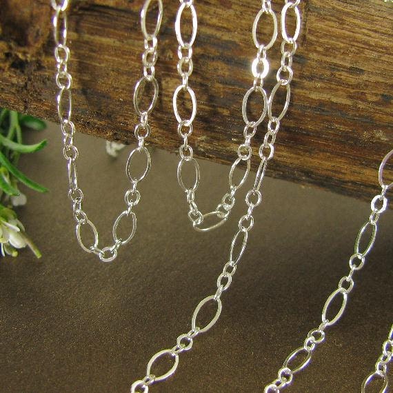 Flattened Links - Long  - Short Medium Sterling Silver Cable Chain 3 Feet  4.9mm x 2.7mm CH52 - 3