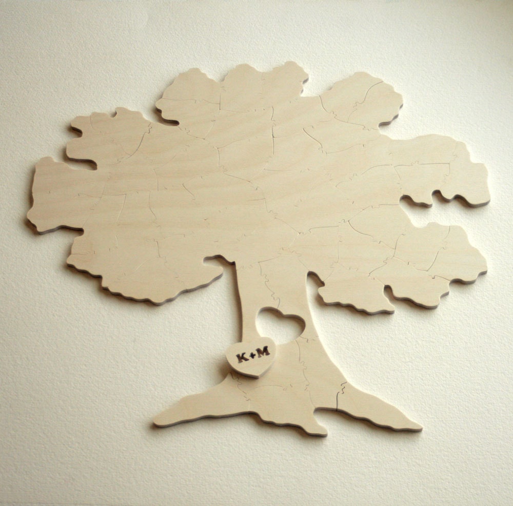 20 piece Rustic Wedding Guest Book Puzzle TREE with your initials custom cut into the heart