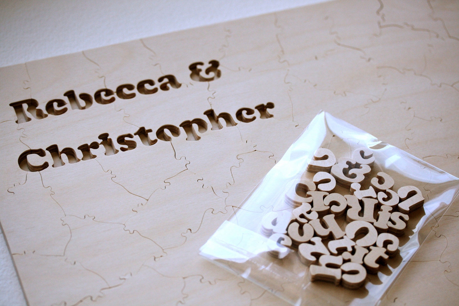 50 piece Modern Guest Book Wedding Puzzle WOOD - personalized keepsake