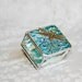 Stained Glass Ring Box Aquamarine Sky Blue 2x2 w/ Gold-tone Art Nouveau Dragonfly Wedding Ceremony Engagement Hand-crafted