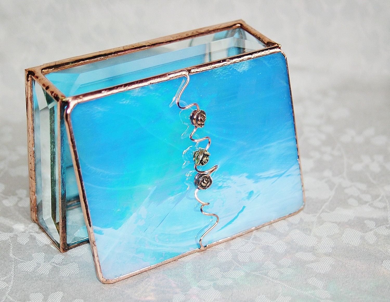 Stained Glass Jewelry Box Blue Iridescent 3x4 w/ by GaleazGlass