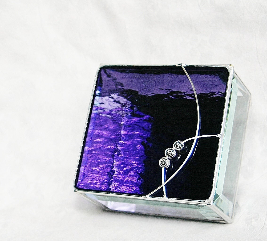 Stained Glass Jewelry Box Vivid Purple 4x4 w/ three by GaleazGlass