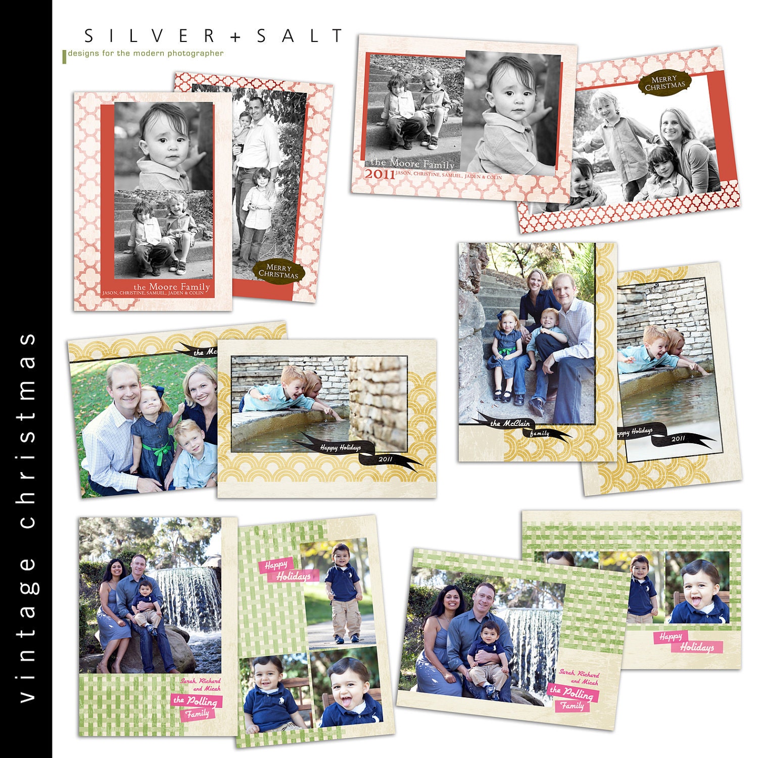 Vintage Christmas Holiday Card COLLECTION - Photoshop Templates for Professional Photographers