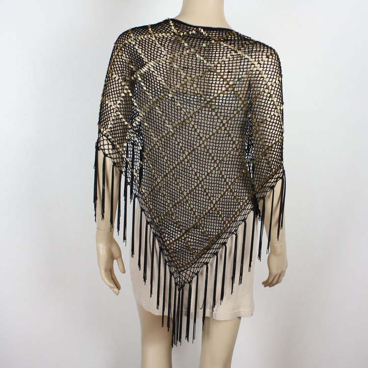 Vintage GOLD BEADED Gypsy Fringe Shawl by dreamingneon on Etsy