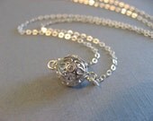 Silver Ball Necklace, Ball Pendant, Ball Choker, Delicate, minimal, casual, everyday