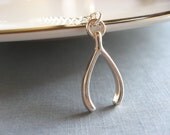 Wishbone Pendant, Celebrity Inspired Necklace, Silver Make a Wish Necklace