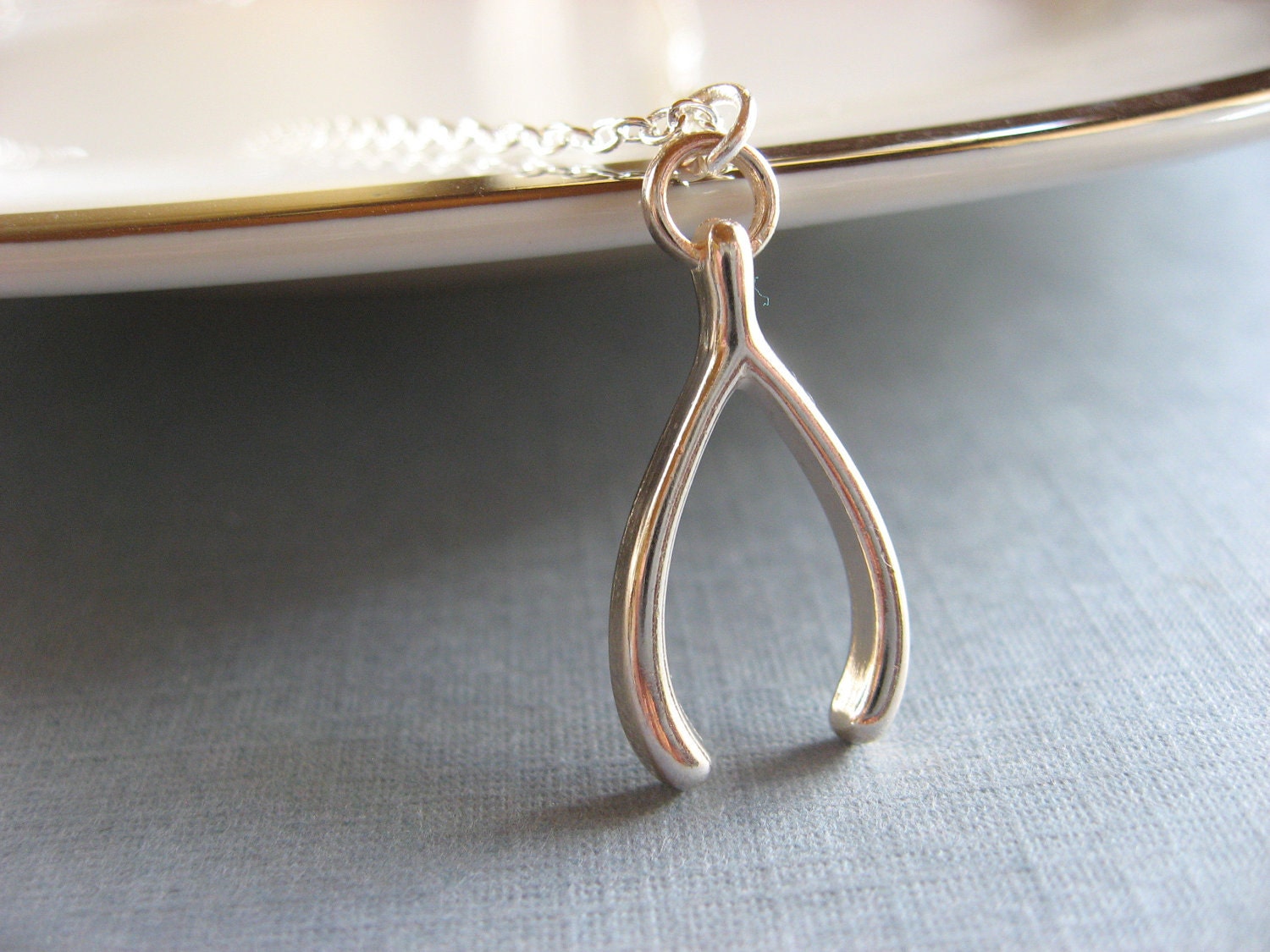 Wishbone Pendant, Celebrity Inspired Necklace, Silver Make a Wish Necklace