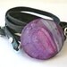 CLEARANCE Charcoal Grey Metallic Leather Wrap Bracelet with Purple Agate