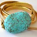 Gold Metallic Leather Wrap Bracelet with Turquoise Stone